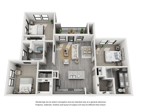 The Flats at Shadowglen Apartments in Manor, TX Three Bedroom Floor Plan